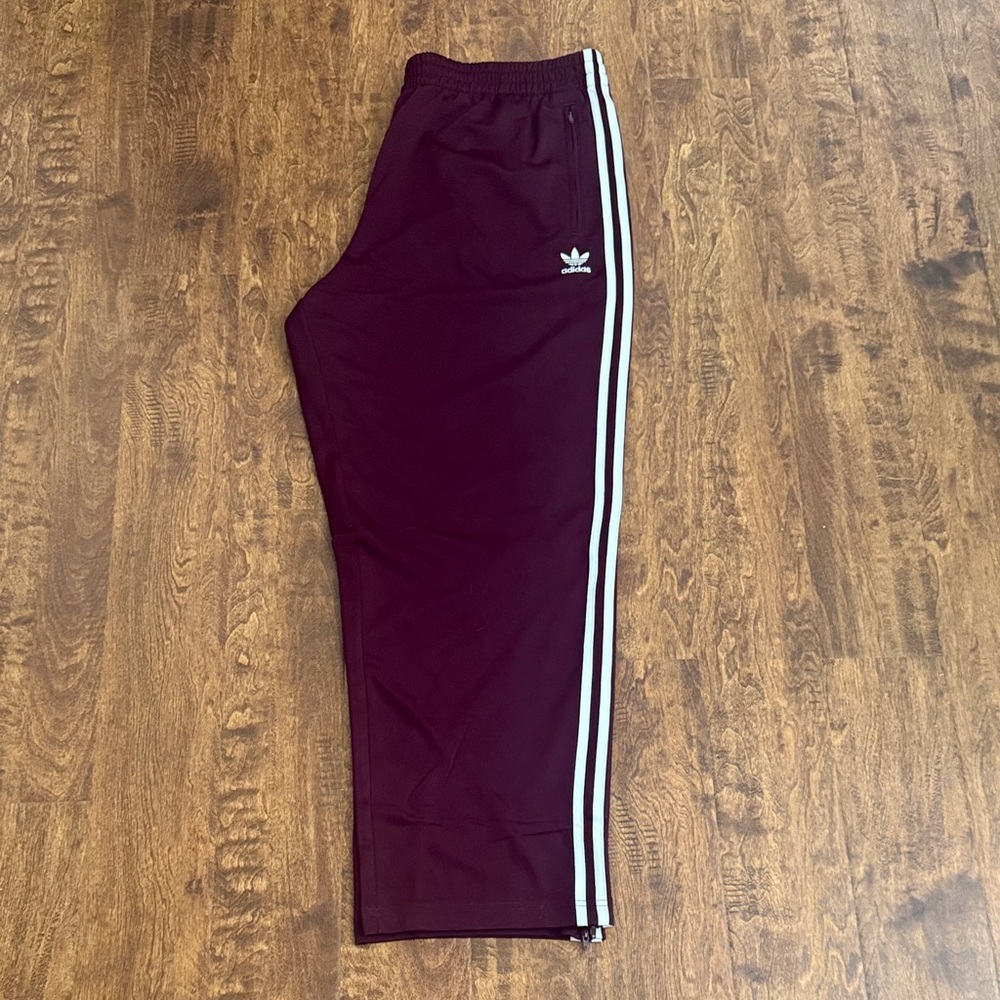 Adidas Maroon Trefoil Track Pants with White Stripes Size XXL